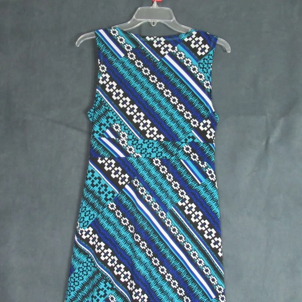 Rafaella Dress Womens Small Blue Geometric Sleeveless Maxi Resort Beachy Sexy